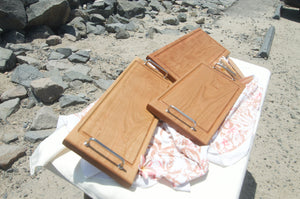 Solid Cherry Cutting Board with Juice Grooves and Handles