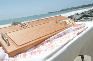 Solid Cherry Cutting Board with Juice Grooves and Handles